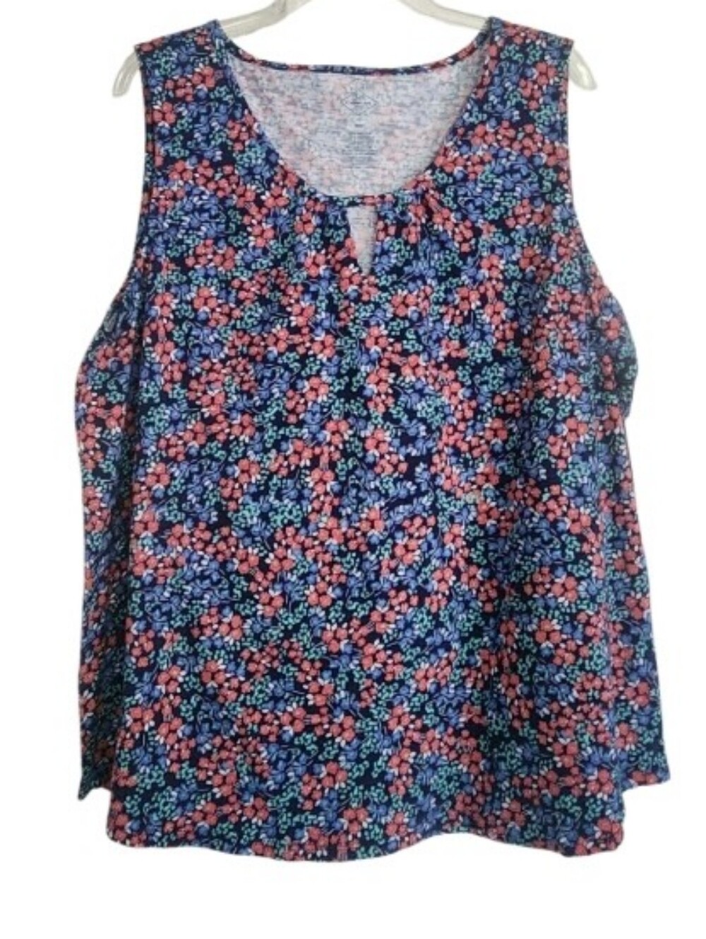 Sleeveless Ditsy Floral Keyhole Top - Blue & Pink